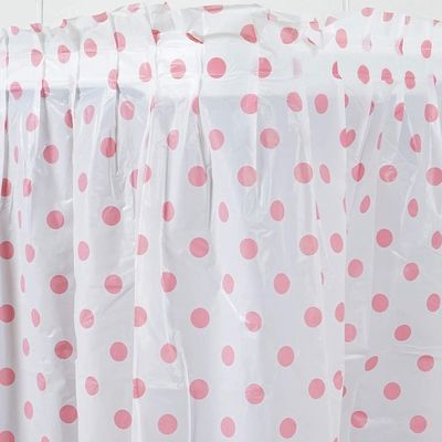 習慣はピンクのポルカ ドット パターンが付いているテーブルのスカート水防水加工剤を印刷しました