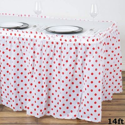 習慣はピンクのポルカ ドット パターンが付いているテーブルのスカート水防水加工剤を印刷しました