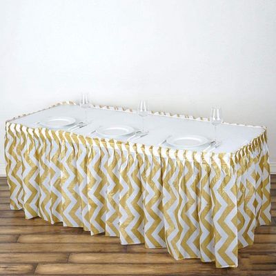 金の縞現代様式の正方形のテーブルのスカート党でき事は装飾のテーブルのスカートを供給します