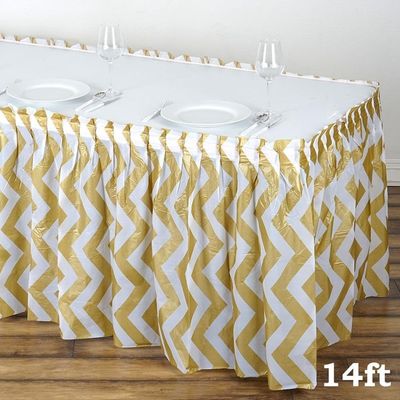 金の縞現代様式の正方形のテーブルのスカート党でき事は装飾のテーブルのスカートを供給します