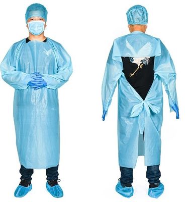 10パック青いCPEのコートのエプロン45&quot; x 75&quot;。使い捨て可能なポリエチレン。男女兼用の液体防止のWorkwear。