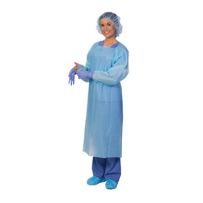 単一の使用外科エプロン青いプラスチック患者CPEは長い袖によってガウンを着る